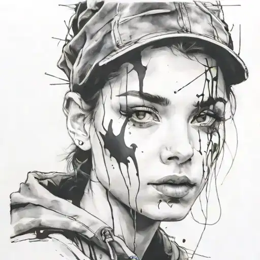 Face Portrait Using Ink Black Street Graffiti Art On A Inspired Banksy