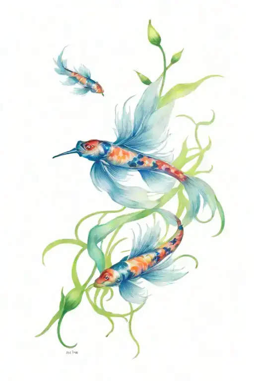 Spider Lilies And Koi Fish Swimming