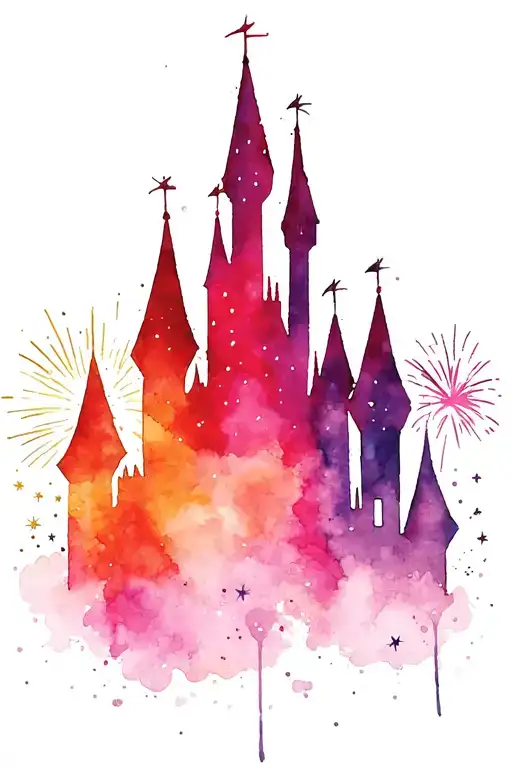 Disney Castle Silhouette With Lots Of Sparkle And Exploding Fireworks