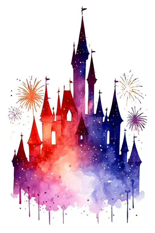 Disney Castle Silhouette With Lots Of Sparkle And Exploding Fireworks