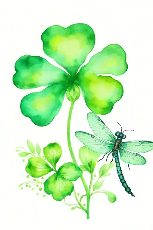 4 Leaf Clover With Dragonfly