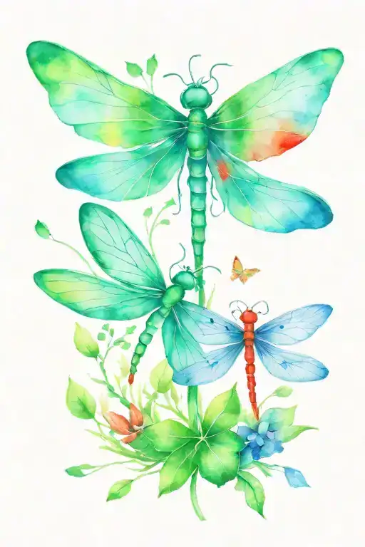 Green 4 Leaf Clover With Red And Blue Dragonflies Pain Grief