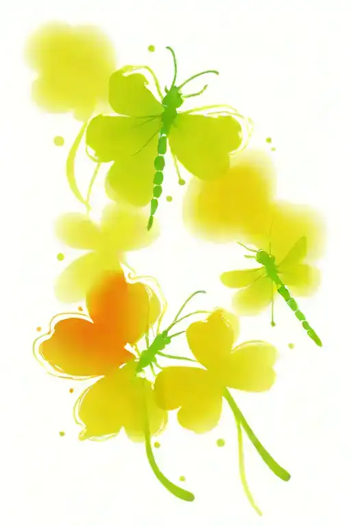 Green 4 Leaf Clover With Red And Blue Dragonflies Pain Grief