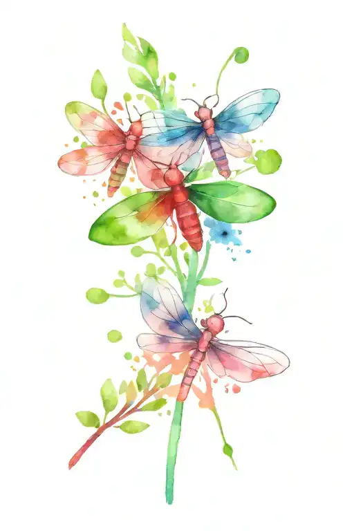 Green 4 Leaf Clover With Red And Blue Dragonflies Pain Grief