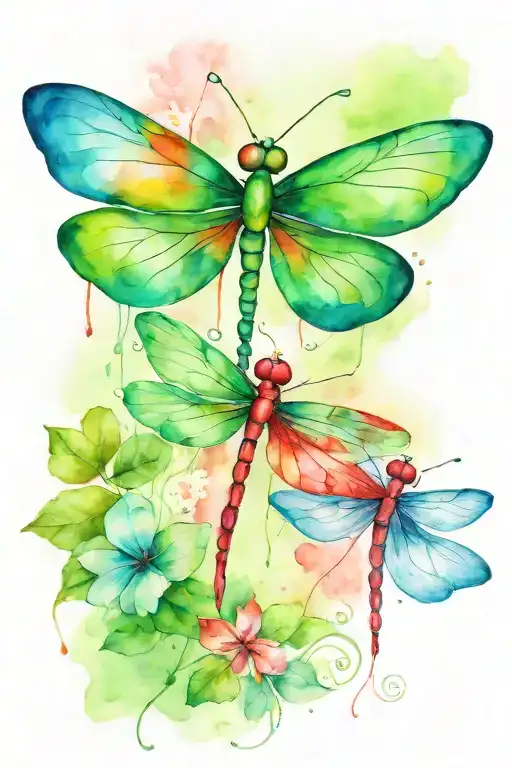 Green 4 Leaf Clover With Red And Blue Dragonflies Pain Grief