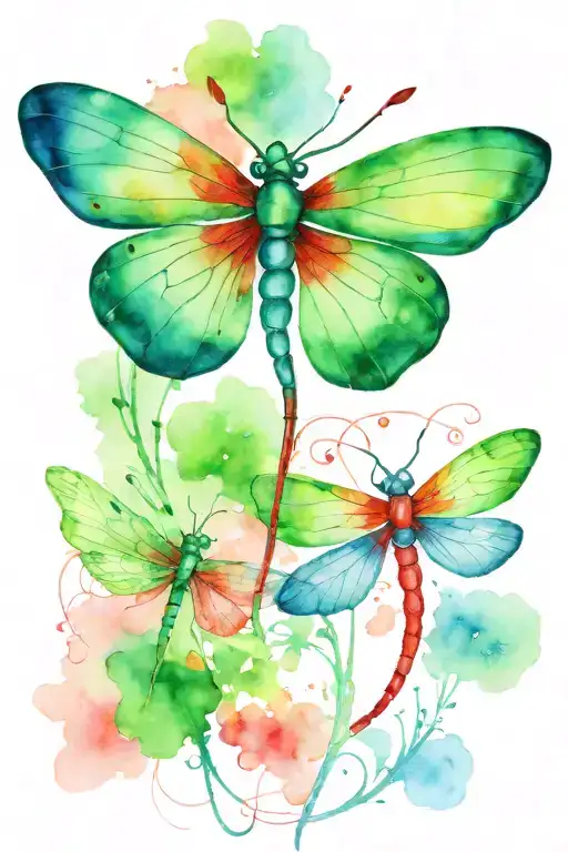 Green 4 Leaf Clover With Red And Blue Dragonflies Pain Grief