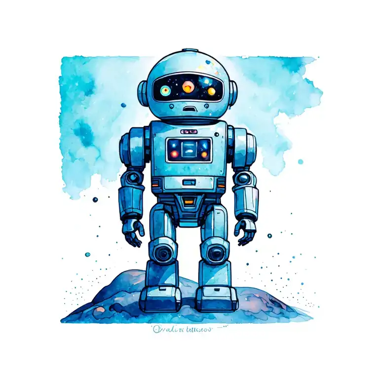 Little Robot Standing On An Isolated Planet