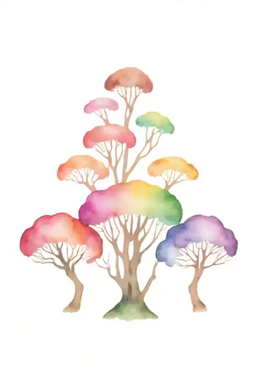 Multicolour Willow Tree With Mushrooms