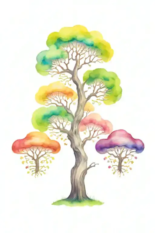 Multicolour Willow Tree With Mushrooms