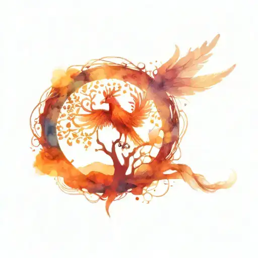 Tree Of Life With A Dna Trunk Changing Into A Beautiful Fiery Phoenix