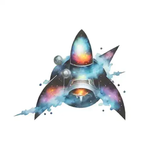 Colorful Retro Spaceship Exiting A Black Hole Eating Star