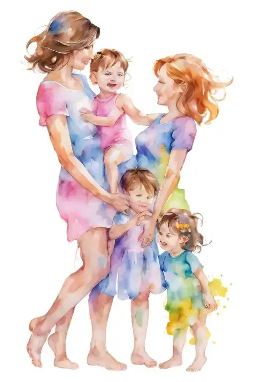 2 Kids Holding Their Mother Holding Hands