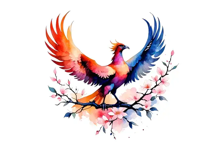 Phoenix Rising With Cherry Blossoms Blooming