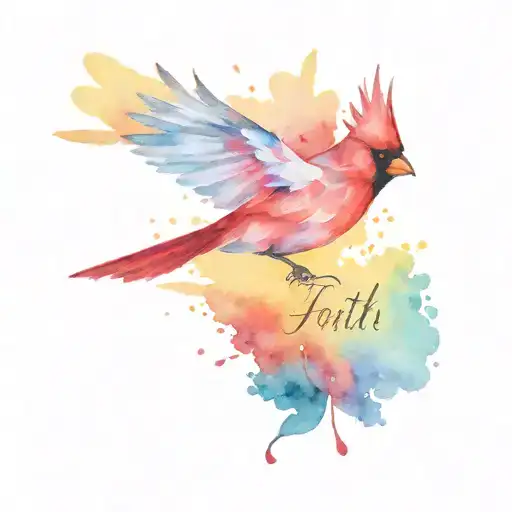 A Cardinal Flying Spelling Out The Word Faith Written