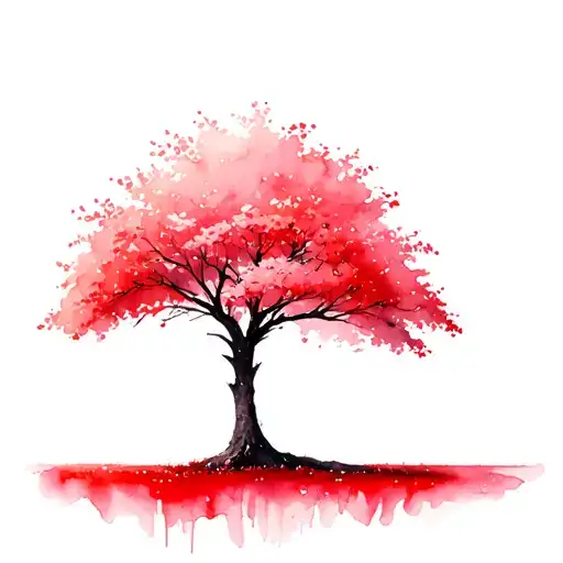 Centenary Cherry Tree In The Middle Of A Red Lycoris Field