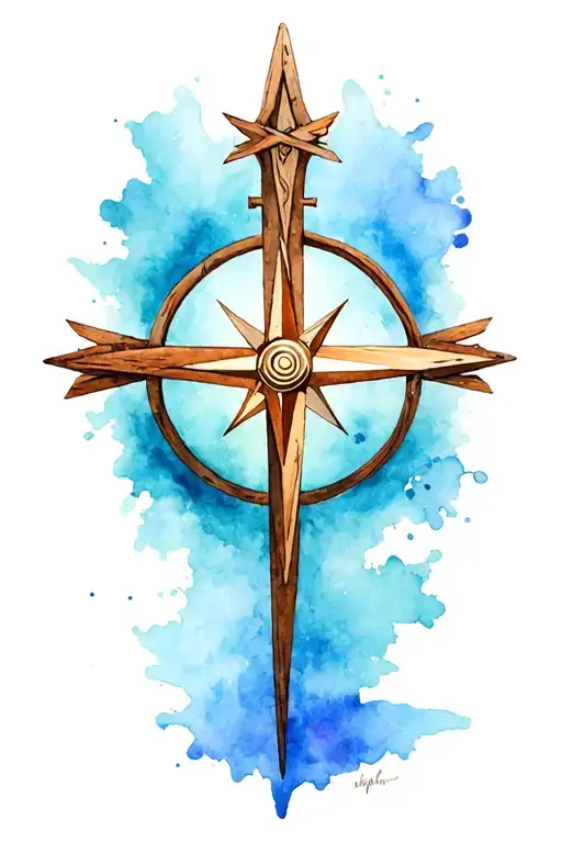 Cross With Compass In The Center Of It In Made With Wood