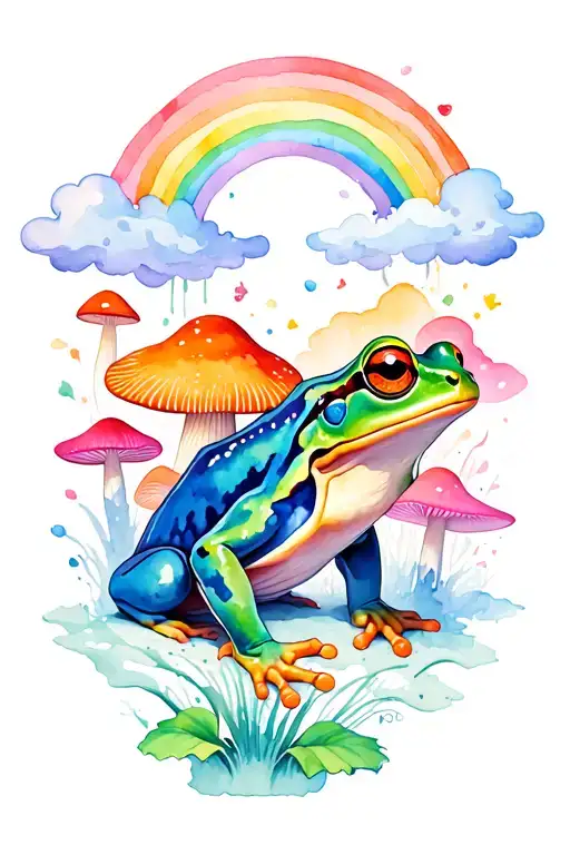 Lsd Acid Rainbows Colorful Hyper Realistic Clouds Frogs Mushrooms