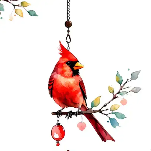 Windchime With A Cardinal Bird