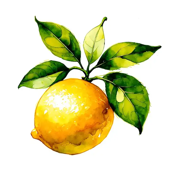 Sorrento Lemon Fruit With Two Leaves Attached