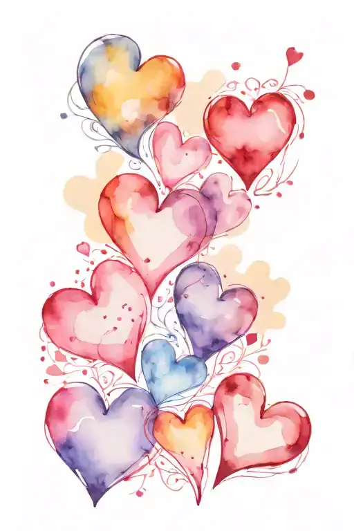 Five Hearts Line Drawing