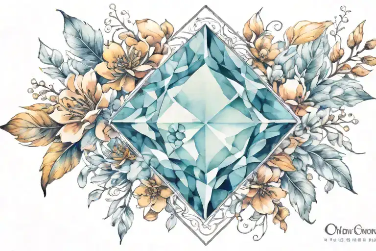 Diamond Shape Topaz Gemstone Surrounded By Curved Flowers