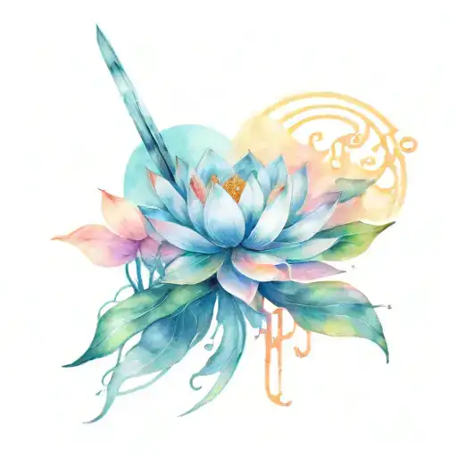 Sword Wrapped Bu Water And Lotuses