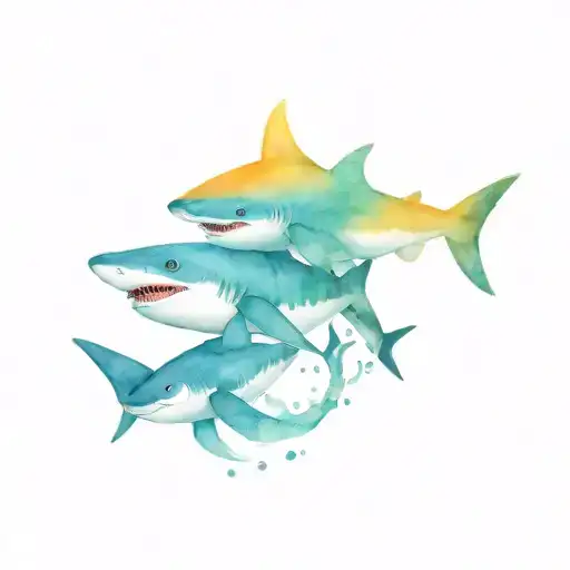 Mom And Baby Shark Swimming