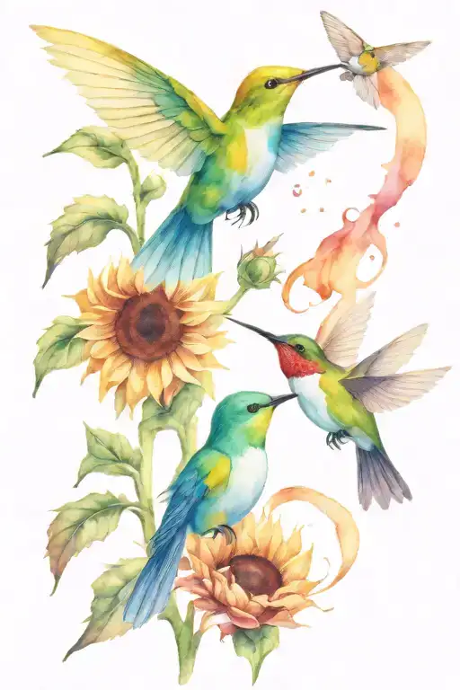 Sunflower And Hummingbird Hovering