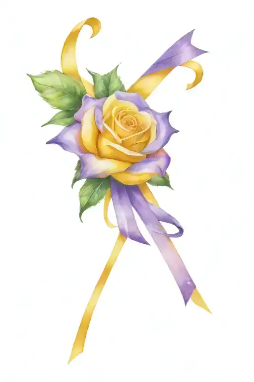 Yellow Rose Purple Ribbon And Cross