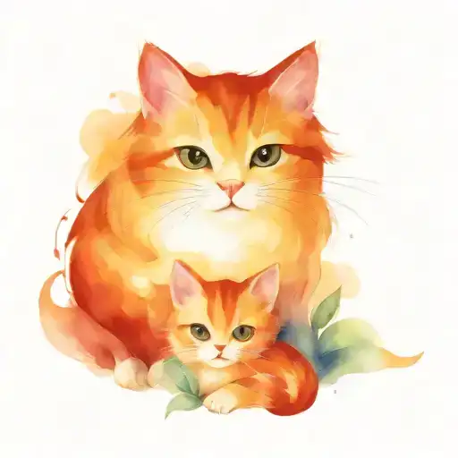 Spitz Red Cat With A Little One