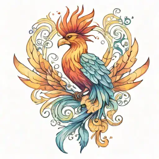 Phoenix Line Art Style With Heart