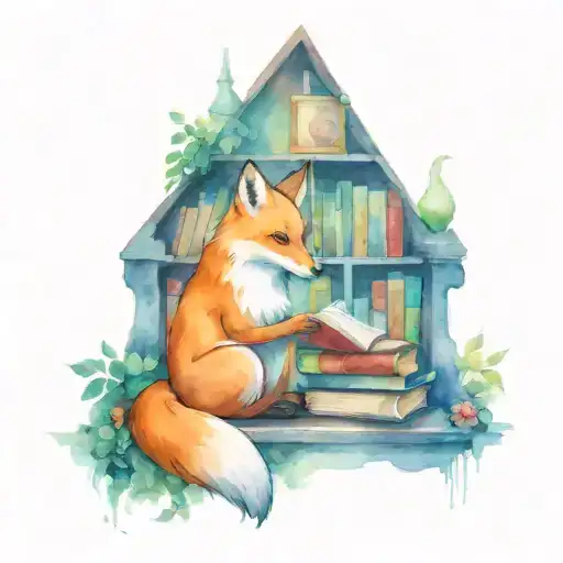 A Mystical Library Scene With A Fox As The Librarian
