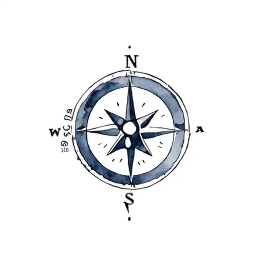 Compass And A Dog Paw Print In Bkack