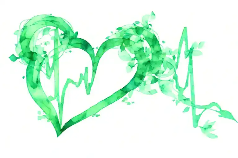 Heart Beat Line With Green Heart