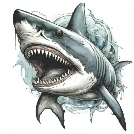 A Realistic Portrait Of A Shark Swimming In A Horror-themed Underwater Scene
