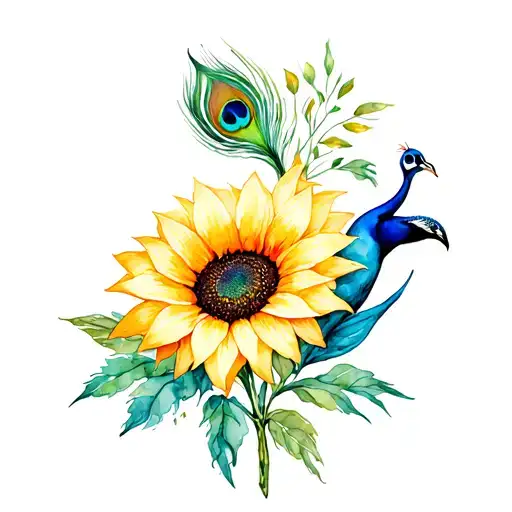 Sunflower With Peacock Flower And A Mango Calle Lily