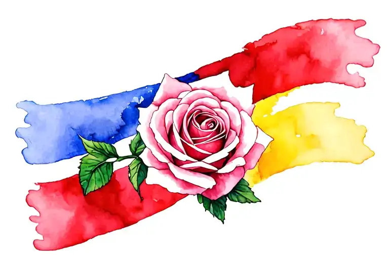 Pink Rose Intertwined Romanian Flag