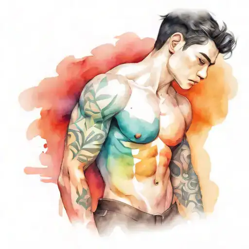 Scrawny Black Haired Boy With Colorfully Tattooed Torso