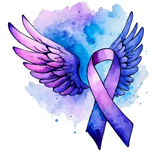 Cancer Ribbon With Wings