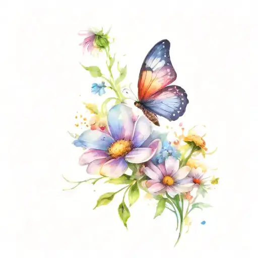 Butterflys And Daisy Flowers