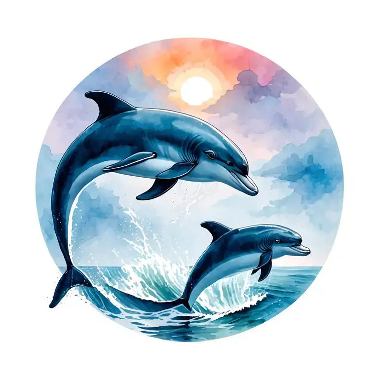 Dolphins Jumping With Sunset