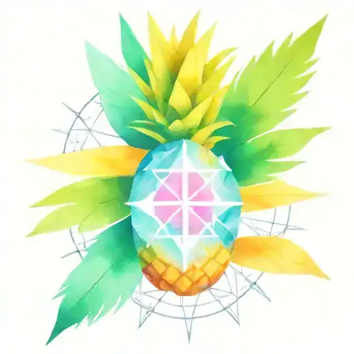 Pineapple With North South Compass Geometric Lines