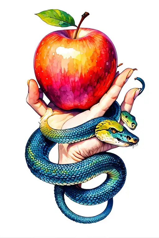 Femle Hand Holding An Apple With A Snake Coiled Around