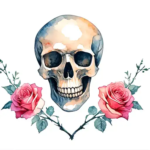 Skull And Roses Entwined