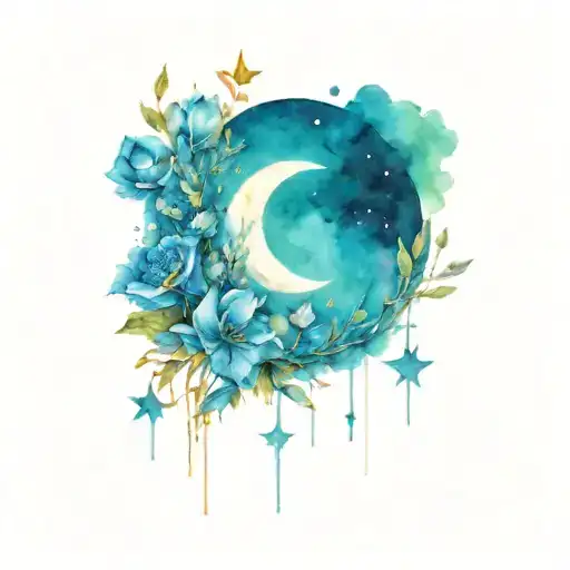 Moon And Stars And Flowers