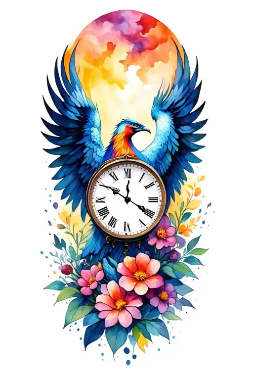 Phoenix Rising Time Clock Flowers