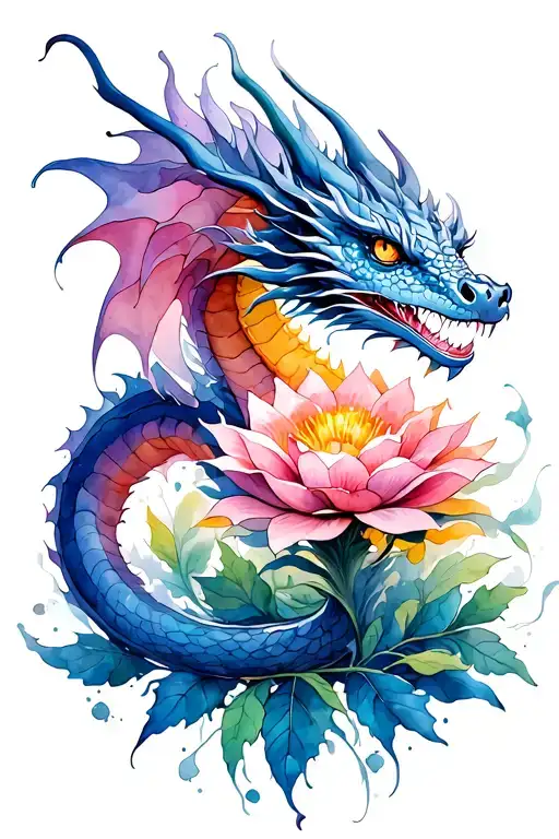 Dragon Coming Out Of A Flower Blooming Like Snake Coiled
