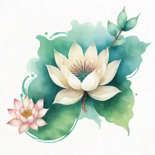 Brushstroke Lotus And Two Koi Fish