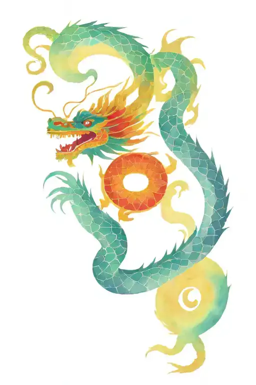 A Chinese Dragon With An Egyptian Background With Pyramids And Eyes