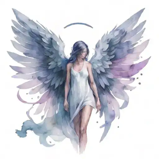 Non-binary Angel With Black And Purple Watercolour Wings